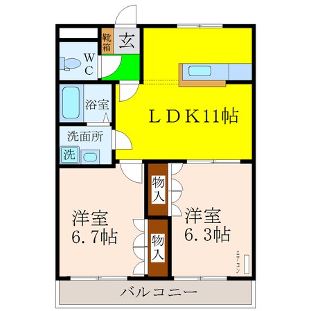 羽犬塚駅 徒歩67分 2階の物件間取画像